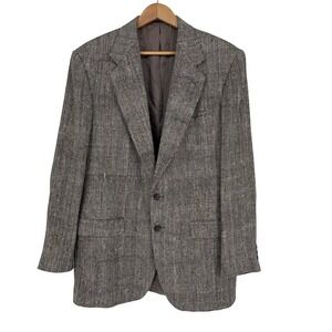 Vintage Towncraft 100% Matka Silk Blazer 42L Herringbone Tweed Sport Coat